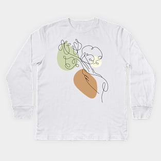 Flower Bouquet Shape Minimalist Line Art Drawing Kids Long Sleeve T-Shirt